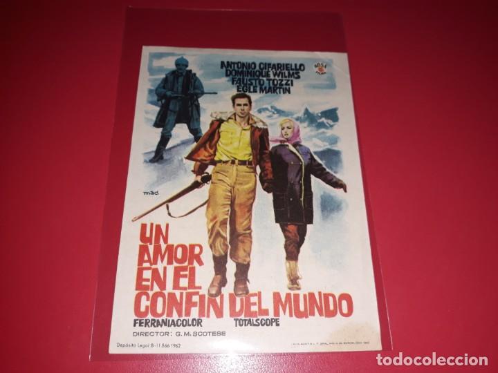  Foglietti di film di film antichi di cinema: Un Amor en el Confin del Mundo. Publicidad al dorso. A&ntilde;o 1960