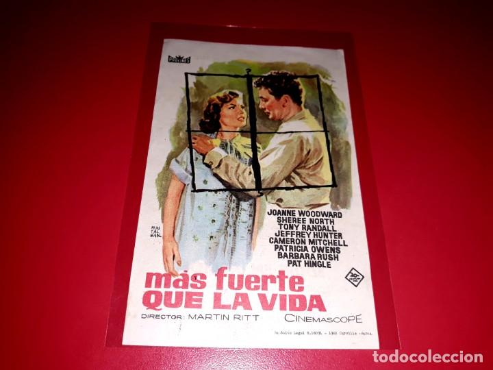 Folhetos de m&atilde;o de filmes antigos de cinema: Mas Fuerte que la Vida.Publicidad al dorso. A&ntilde;o 1957