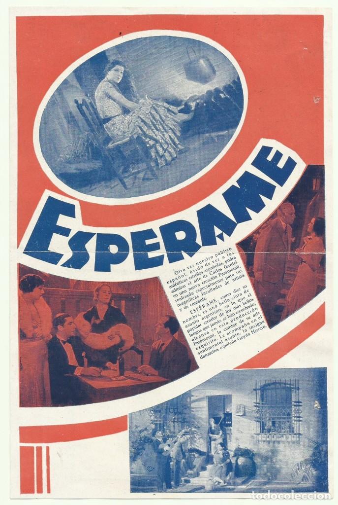 Cine: PTCC 047 ESPERAME PROGRAMA DOBLE PARAMOUNT CARLOS GARDEL INTERIOR VERTICAL - Foto 1