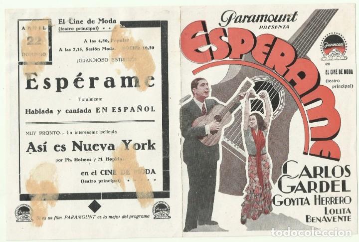 Cine: PTCC 047 ESPERAME PROGRAMA DOBLE PARAMOUNT CARLOS GARDEL INTERIOR VERTICAL - Foto 2