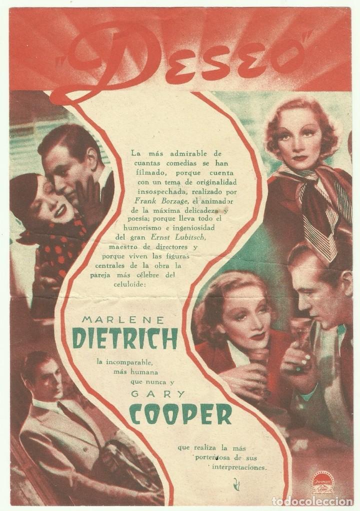 Cine: PTCC 047 DESEO PROGRAMA DOBLE PARAMOUNT rojo GARY COOPER MARLENE DIETRICH - Foto 1