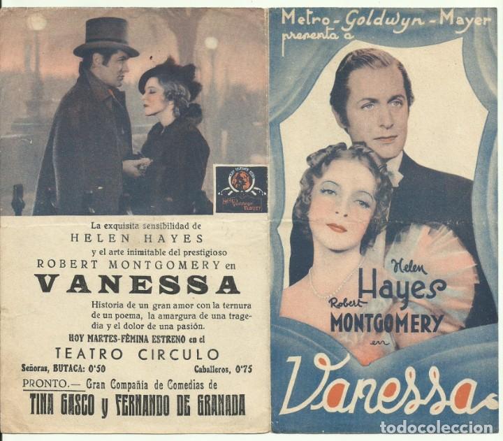 Cine: PTCC 048 VANESSA PROGRAMA DOBLE MGM HELEN HAYES ROBERT MONTGOMERY - Foto 1