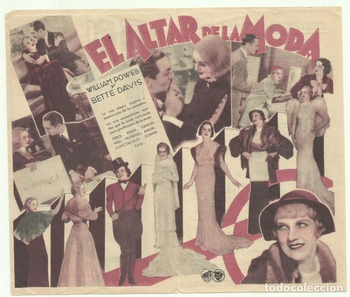 Cine: PTCC 048 EL ALTAR DE LA MODA PROGRAMA DOBLE WARNER WILLIAM POWELL BETTE DAVIS - Foto 2