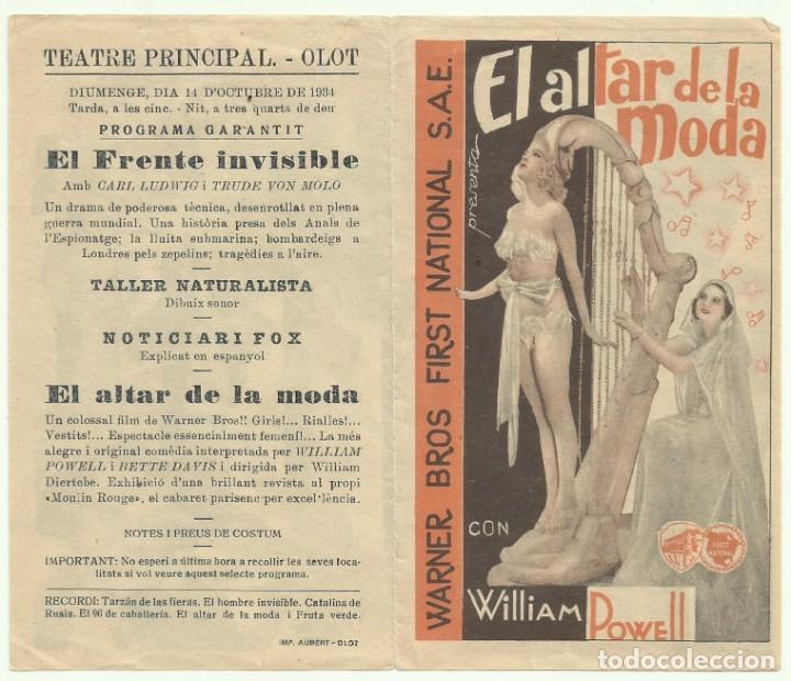 Cine: PTCC 048 EL ALTAR DE LA MODA PROGRAMA DOBLE WARNER WILLIAM POWELL BETTE DAVIS - Foto 1