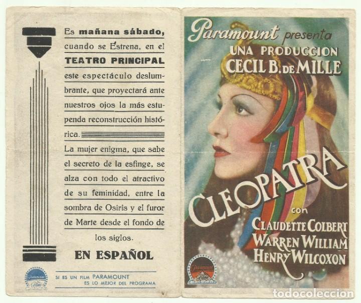 Cine: PTCC 048 CLEOPATRA PROGRAMA DOBLE PARAMOUNT CLAUDETTE COLBERT CECIL B. DEMILLE - Foto 1