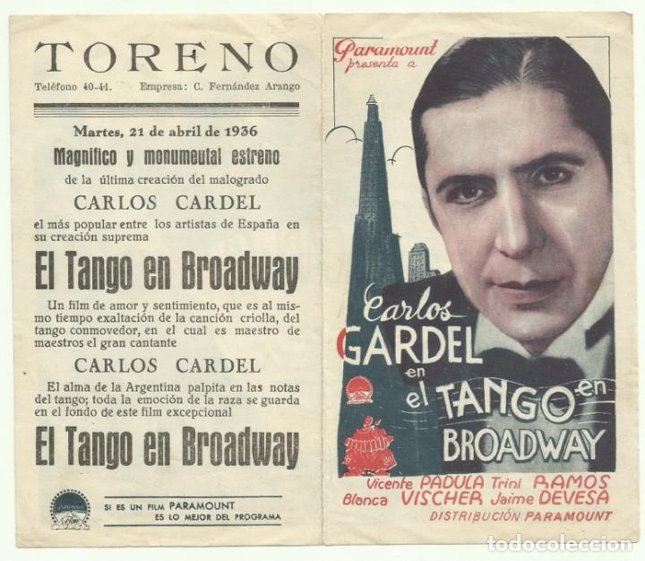 Cine: PTCC 050 EL TANGO EN BROADWAY PROGRAMA DOBLE PARAMOUNT CARLOS GARDEL BLANCA VISCHER - Foto 1
