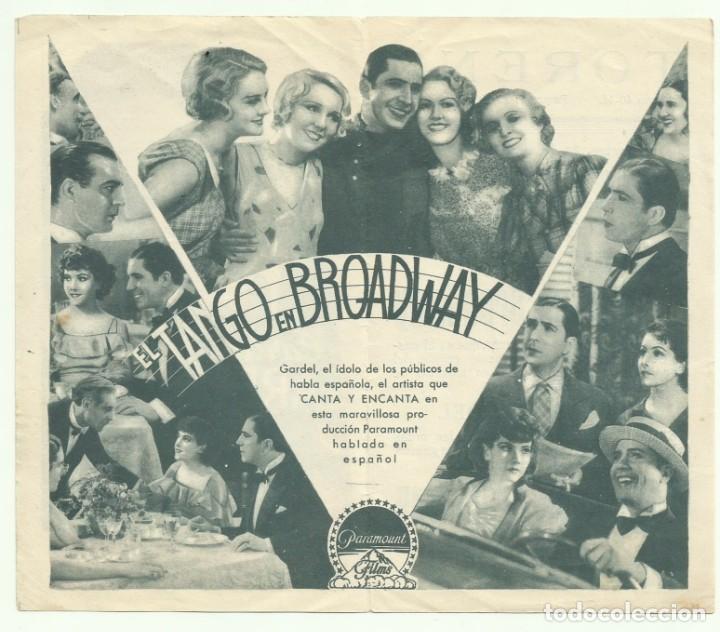 Cine: PTCC 050 EL TANGO EN BROADWAY PROGRAMA DOBLE PARAMOUNT CARLOS GARDEL BLANCA VISCHER - Foto 2