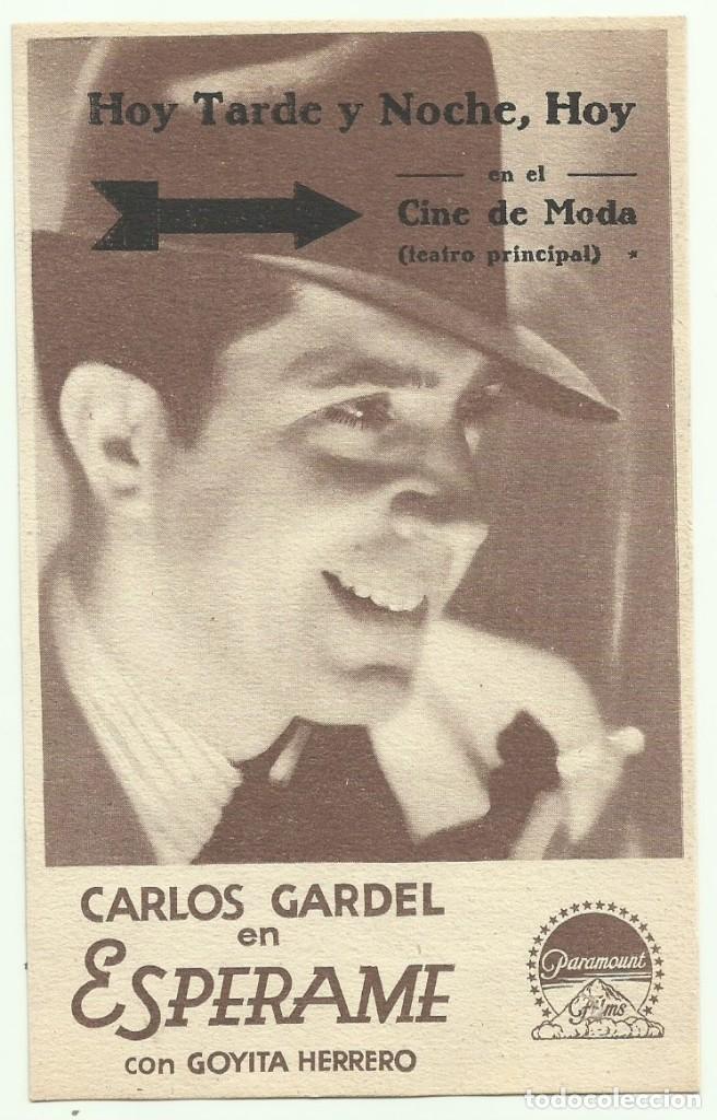 Cine: PTCC 052 ESPERAME PROGRAMA TARJETA PARAMOUNT CARLOS GARDEL - Foto 1