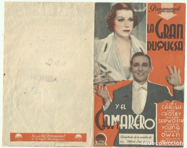 Cine: PTCC 053 LA GRAN DUQUESA Y EL CAMARERO PROGRAMA DOBLE PARAMOUNT BING CROSBY KITTY CARLISLE - Foto 1