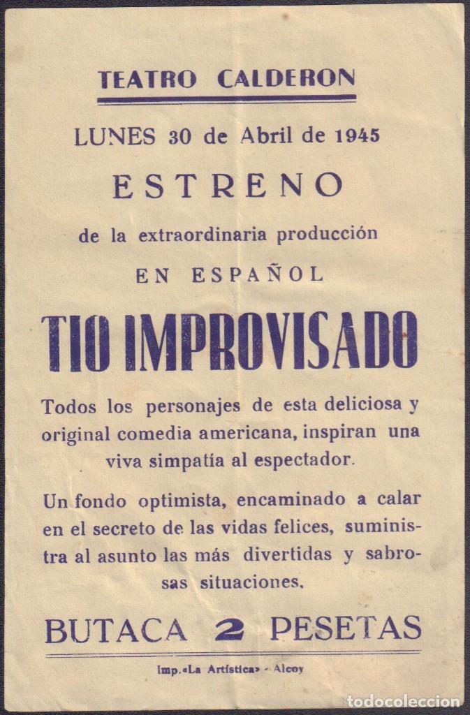 Cine: Programa sencillo de T&Iacute;O IMPROVISADO (1941) - Teatro Calder&oacute;n de Alcoy - Foto 2