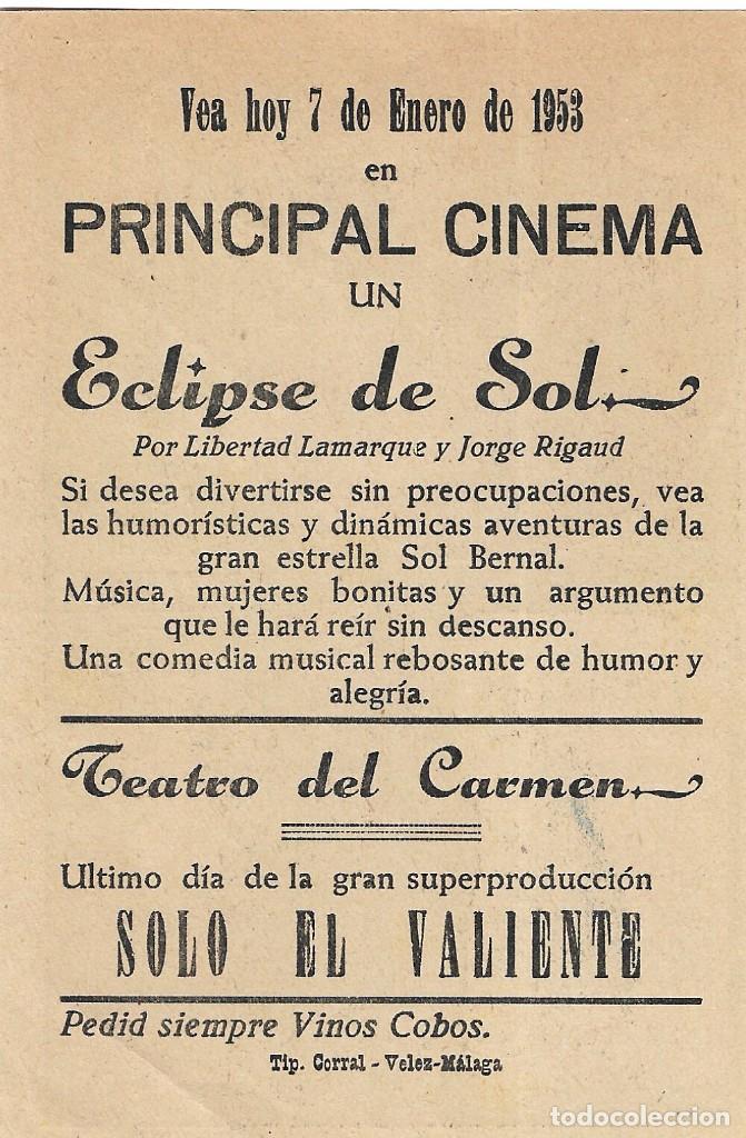Cine: PN - PROGRAMA DE CINE - ECLIPSE DE SOL - LIBERTAD LAMARQUE, JORGE RIGAUD - PRINCIPAL CINEMA (M&aacute;laga) - Foto 2