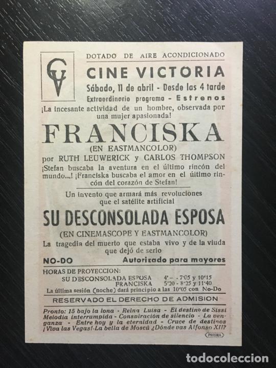 Cine: Franciska - Programa de cine Badalona C/P 1959 - Foto 2