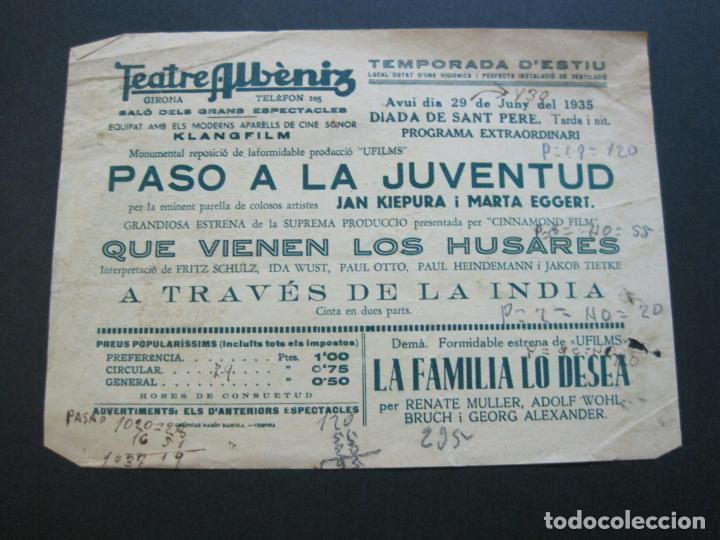 Cine: GIRONA-TEATRE ALBENIZ-PASO A LA JUVENTUD-LOS HUSARES-A&Ntilde;O 1935-PROGRAMA DE CINE-VER FOTOS-(V-20.398)