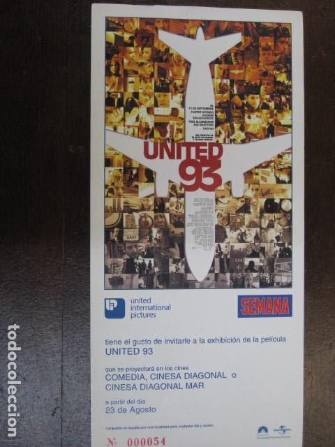 Cine: united 93 - folleto mano original invitacion preestreno revista semana