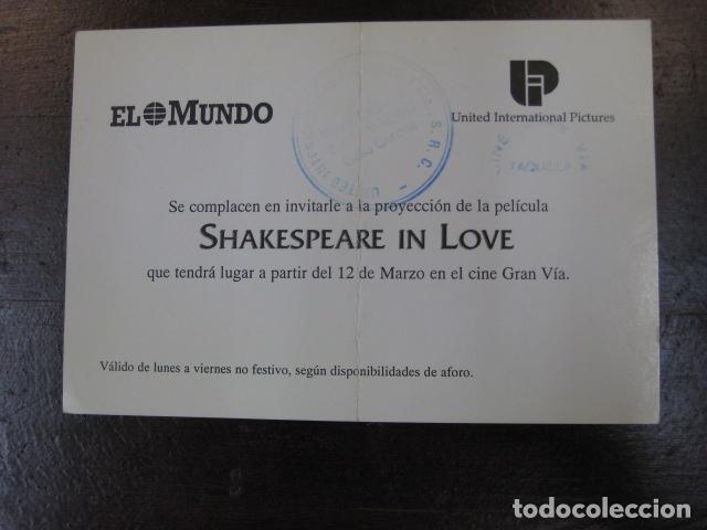 Cine: shakespeare in love - folleto mano invitacion preestreno - diario el mundo