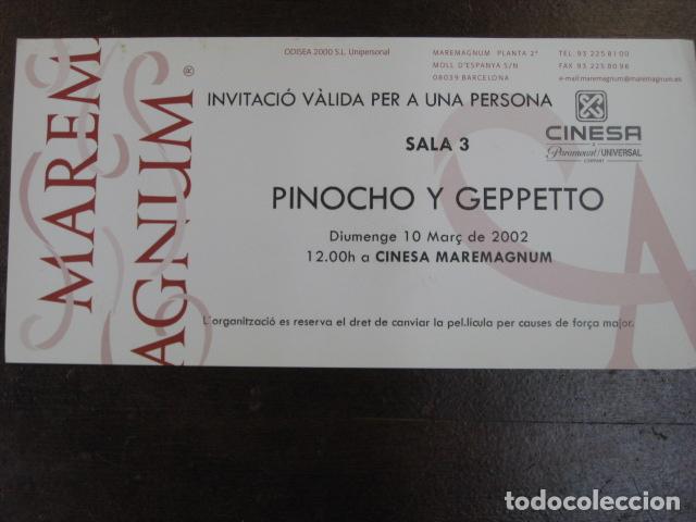 Cine: pinocho y gepetto - folleto mano invitacion preestreno - cinesa maremagnum en catalan