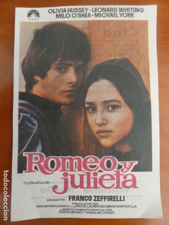 Cine: romeo y julieta folleto original impreso cine oriente barcelona perfecto estado