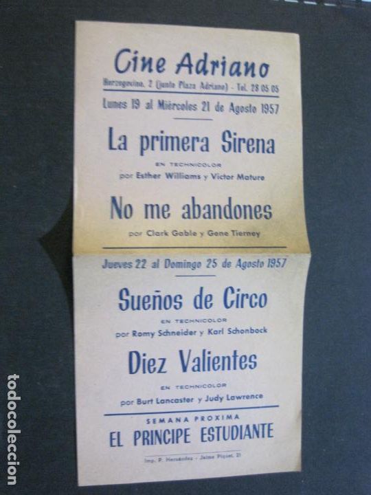 Cine: CINE ADRIANO-A&Ntilde;O 1957-PRIMERA SIRENA-NO ME ABANDONES-SUE&Ntilde;OS CIRCO-PROGRAMA CINE-VER FOTOS-(V-21.048)