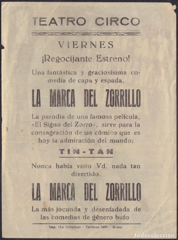 Cine: Programa sencillo de LA MARCA DEL ZORRILLO (1950) - Teatro Circo de Alcoy - Foto 2