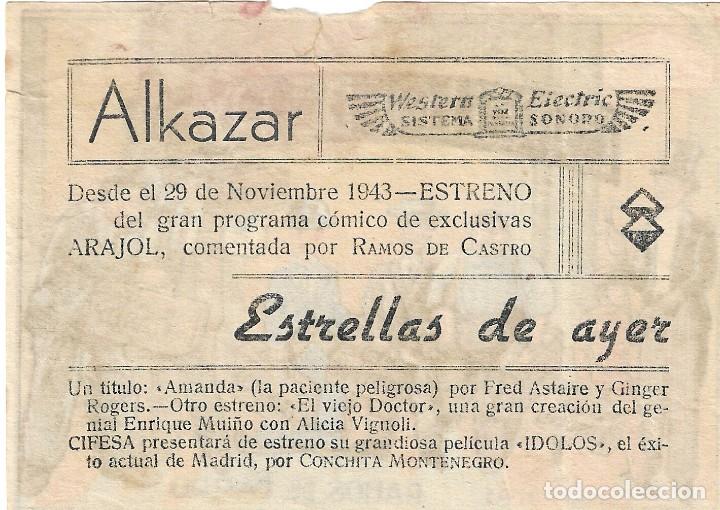 Cine: PN - PROGRAMA DE CINE - ESTRELLAS DE AYER - OLIVER HARDY, JAIMITO - CINE ALKAZAR (Málaga) - 1943. - Foto 2 - 210670544