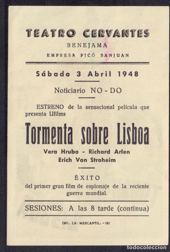 Cine: Programa sencillo de TORMENTA SOBRE LISBOA (1944) - Teatro Cervantes de Beneixama - Foto 2