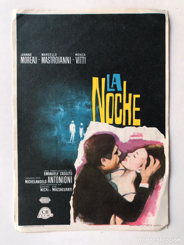 Cine: CINE VERDI, Barcelona. Folleto de Mano, LA NOCHE, Jeanne Moreau y Marcelo Mastroianni (a.1965)