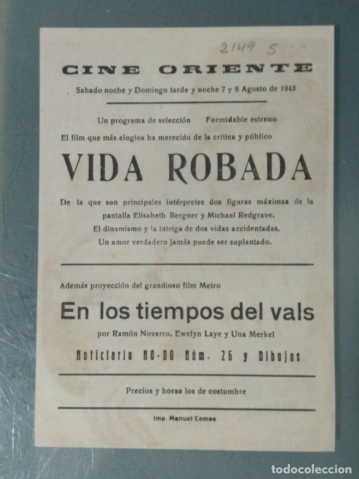 Cine: VIDA ROBADA - PROGRAMA DE MANO SENCILLO - Foto 2