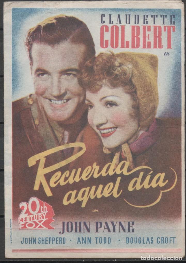 Cine: PROGRAMA DE MANO DE LA PEL&Iacute;CULA RECUERDA AQUEL DIA - Foto 1