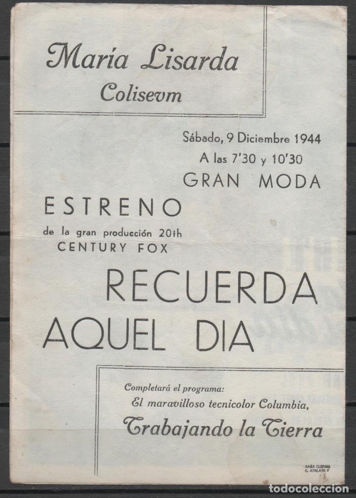 Cine: PROGRAMA DE MANO DE LA PEL&Iacute;CULA RECUERDA AQUEL DIA - Foto 2