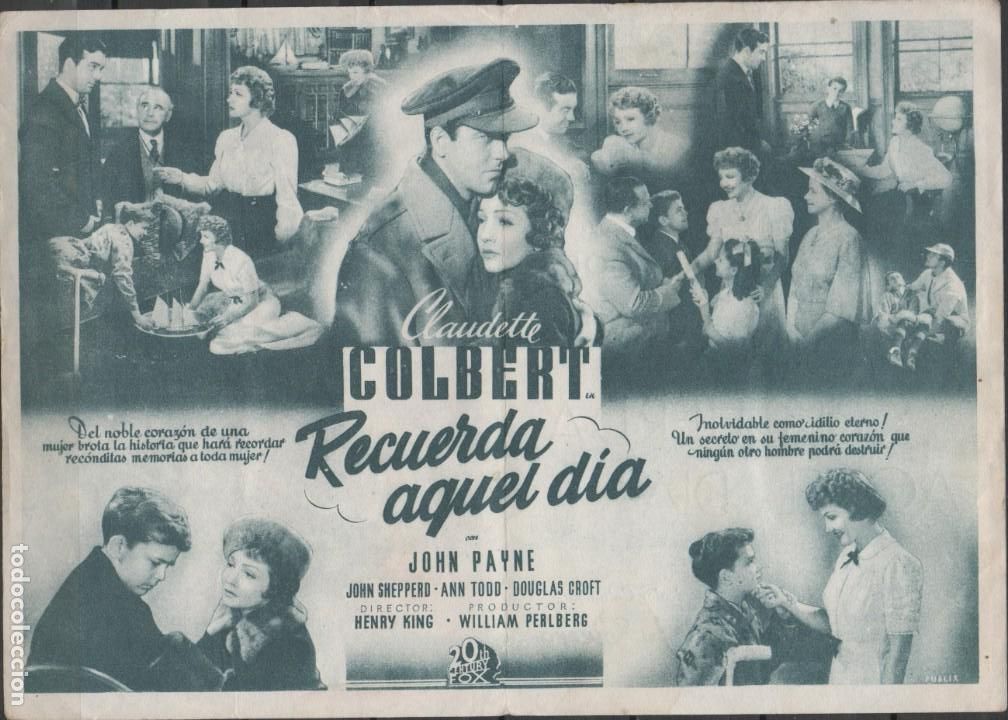 Cine: PROGRAMA DE MANO DE LA PEL&Iacute;CULA RECUERDA AQUEL DIA - Foto 3