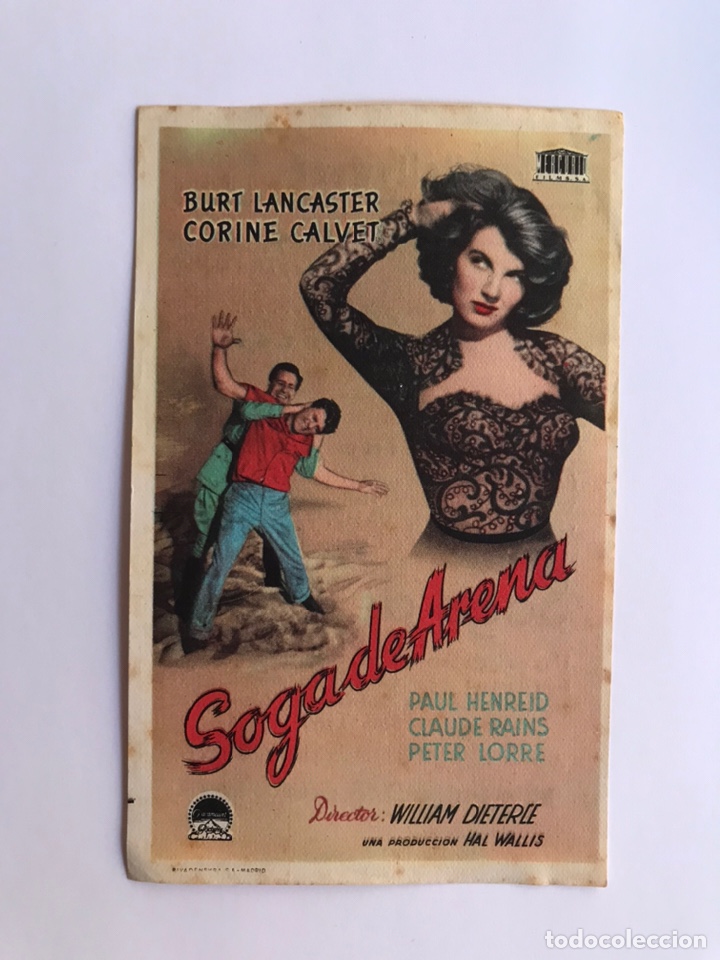 Cine: CINE HOLLYWOOD Albalat de la Ribera, Folleto de Mano, BURT LANCASTER Y CORINE CALVET, SOGA DE ARENA