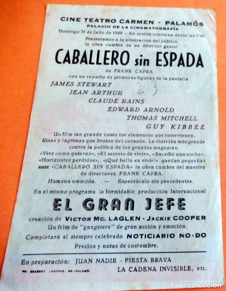 Cine: PROGRAMA DE CINE - CABALLERO SIN ESPADA - CINE CARMEN DE PALAM&Oacute;S - Foto 2