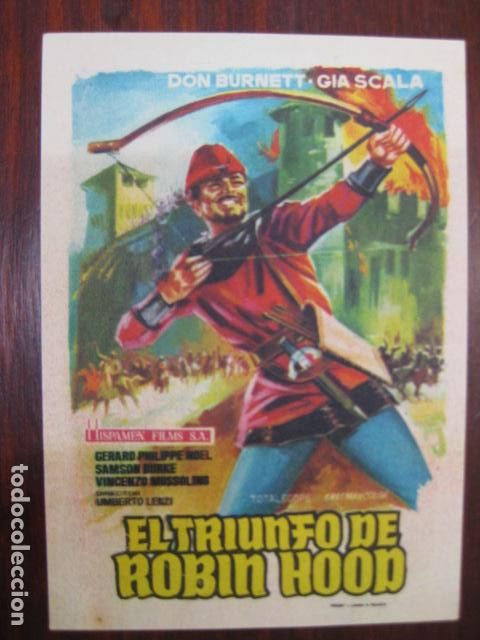 Cine: el triunfo de robin hood - folleto mano original - don burnett gia scala - impreso