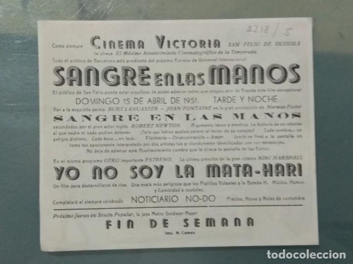 Cine: SANGRE EN LAS MANOS - PROGRAMA SENCILLO DE MANO - Foto 2