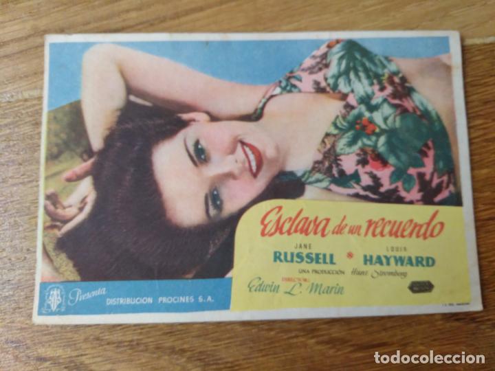 Folhetos de m&atilde;o de filmes antigos de cinema: Cartelera de mano cine pel&iacute;cula Esclava de un recuerdo Jane Russell y Louis Hayward