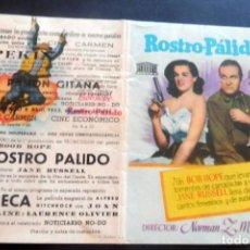 Cine: PROGRAMA DE CINE - DOBLE - ROSTRO PÁLIDO - CINE CARMEN - PALAMÓS 1952. Lote 215582095