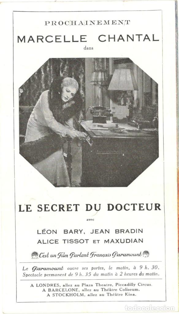 Cine: PROGRAMA DE CINE - LE PARAMOUNT - MAURICE CHEVALIER - LA GRANDE MARE - 1930 - Foto 2