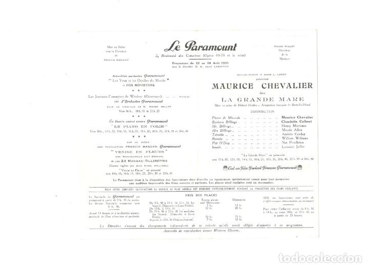 Cine: PROGRAMA DE CINE - LE PARAMOUNT - MAURICE CHEVALIER - LA GRANDE MARE - 1930 - Foto 3