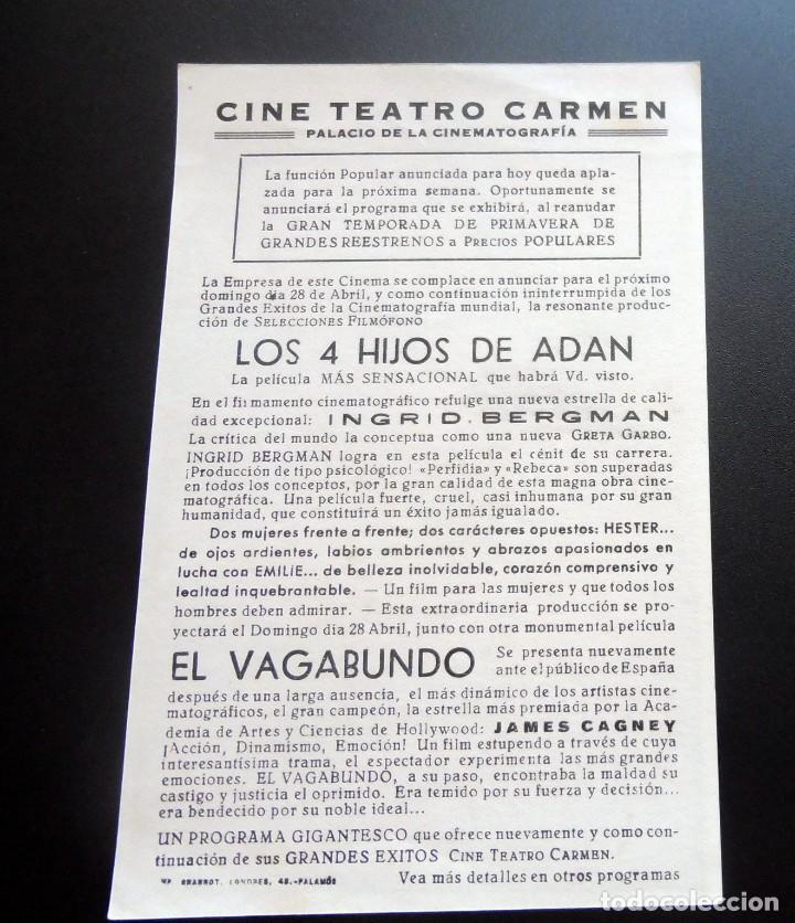 Cine: PROGRAMA DE CINE - EL VAGABUNDO - CINE CARMEN DE PALAM&Oacute;S - - Foto 2