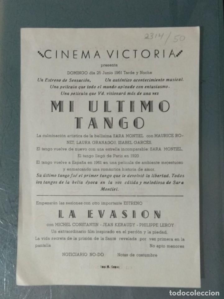 Cine: MI &Uacute;LTIMO TANGO. RARO PROGRAMA SENCILLO GRANDE. - Foto 2