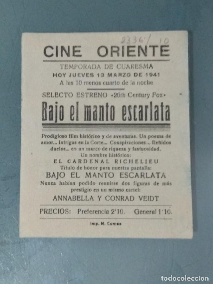 Cine: BAJO EL MANTO ESCARLATA - PROGRAMA DE CINE DOBLE. - Foto 3