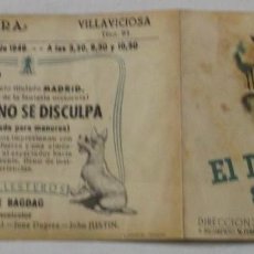 Cine: PROGRAMA - EL DESTINO SE DISCULPA - TEATRO RIERA VILLAVICIOSA 1946. Lote 218443746