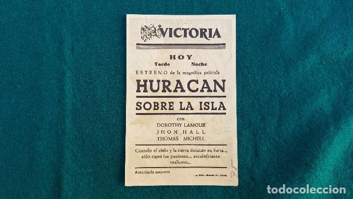 Cine: PROGRAMA DE MANO CINE HURACAN SOBRE LA ISLA - CON CINE AL DORSO - Foto 2