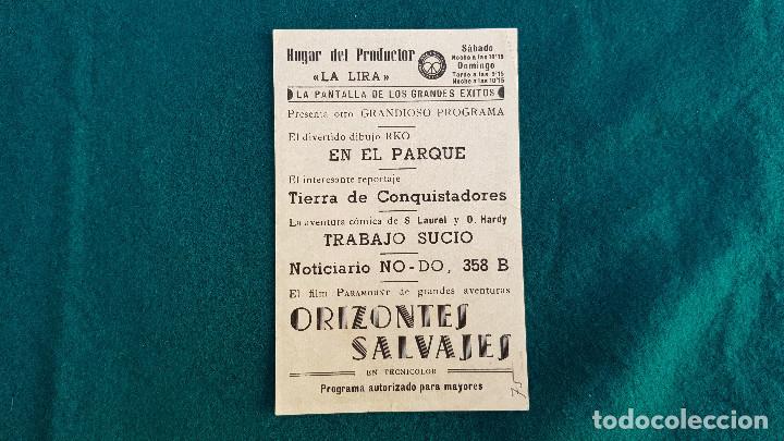 Cine: PROGRAMA DE MANO CINE HORIZONTES SALVAJES - CON CINE AL DORSO - Foto 2