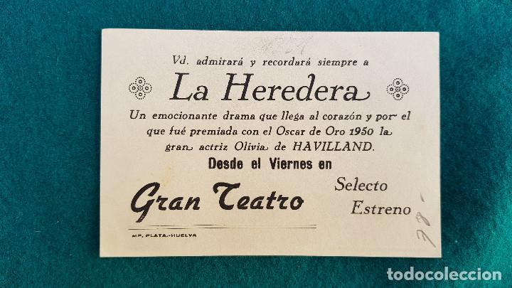 Cine: PROGRAMA DE MANO CINE LA HEREDERA - CON CINE AL DORSO - Foto 2