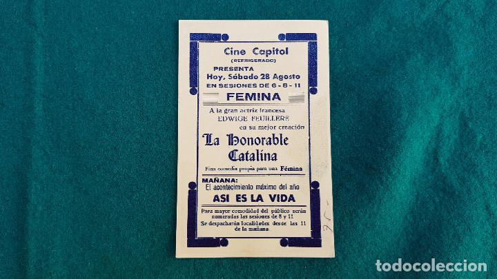 Cine: PROGRAMA DE MANO CINE LA HONORABLE CATALINA - CON CINE AL DORSO - Foto 2