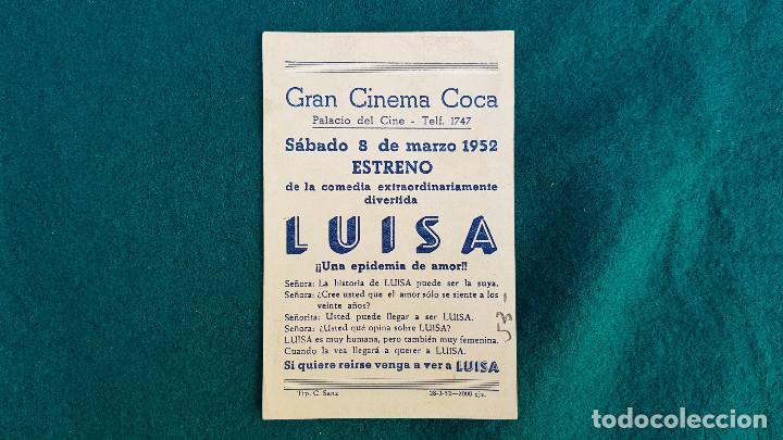 Cine: PROGRAMA DE MANO CINE LUISA - CON RONALD REAGAN (1952) CON CINE AL DORSO - Foto 2