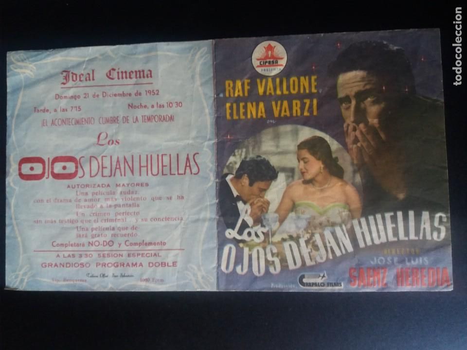  Foglietti di film di film antichi di cinema: Los ojos dejan huellas Doble Con Publicidad Ideal Cinema