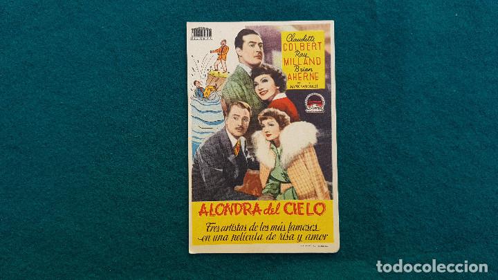 Cine: PROGRAMA DE MANO CINE ALONDRA DEL CIELO - CON CINE AL DORSO - Foto 1