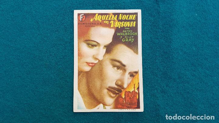 Cine: PROGRAMA DE MANO CINE AQUELLA NOCHE EN VARSOVIA - CON CINE AL DORSO - Foto 1